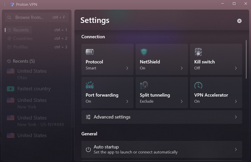 Proton VPN user-friendly settings