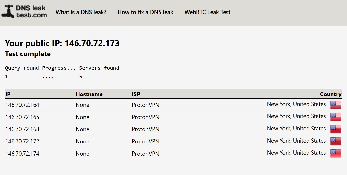 Proton VPN dns leak test