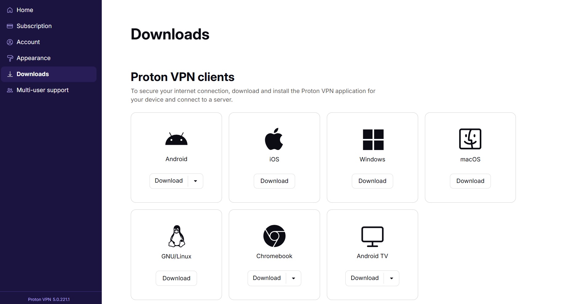 Proton VPN download page