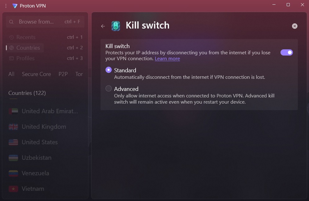 Proton VPN kill switch